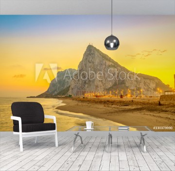 Picture of View on Gibraltar rock at sunset from beach in La Linea de la Concepcion Andalusia Spain